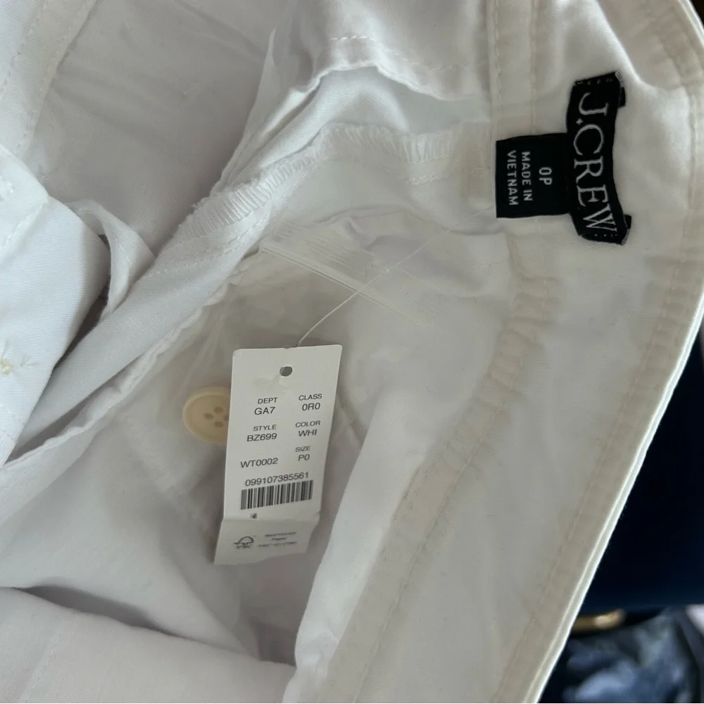 NWT J.Crew Tall Pleated Button Front Pant Chino White pockets size P0